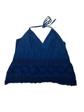 ✨3/$30 Torrid 4X Blue Halter Top With Crochet Lace Detail Deep V-Neck Boho